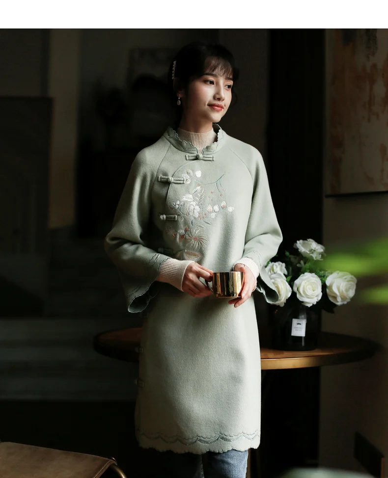 ROJAY стиль Cheongsam утолщенное теплое платье в китайском стиле юное двустороннее шерстяное платье прямое