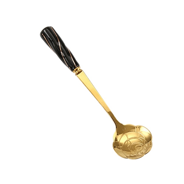 Plated Coffee Spoons Stainless Steel Teaspoons With Ceramic Handle Stirring Spoon For Dessert Cake Ice Cream Tableware