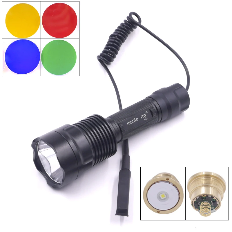 

12x7135 Circuit Driver 4.2A 1-Mode C12 CREE XP-L HI V3 LED on Copper Base Hunting Flashlight+Dual Mode Remote Switch+Red Filter