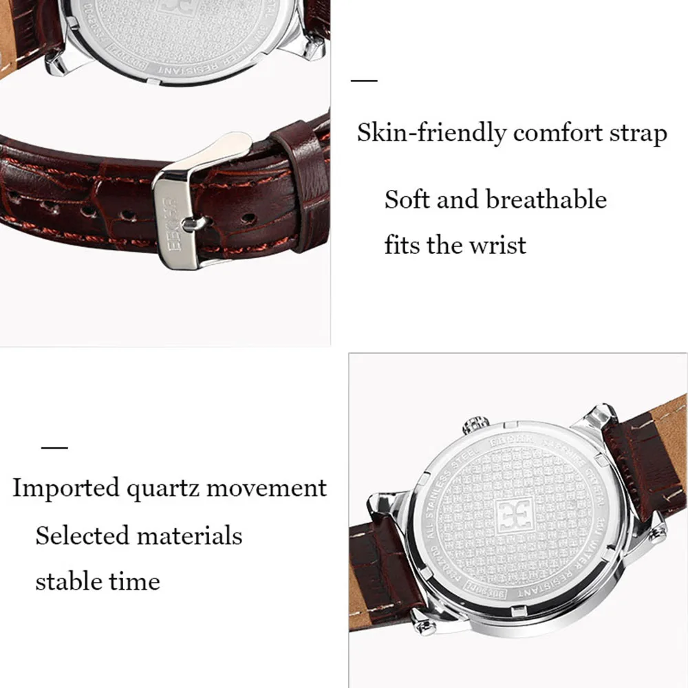 EBOHR quartz watch men's atmosphere casual belt men's watch three eye disc personality dashboard element 00420334