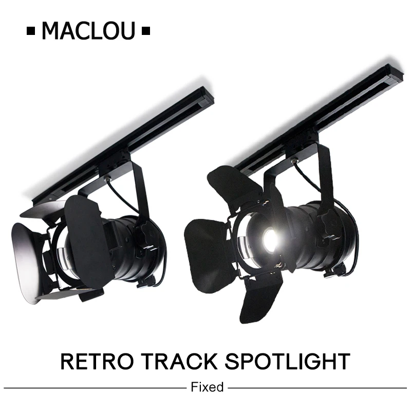 

Vintage Track Light Industrial Spotlight Focus Rail Spot Lamp E27 Gallery Clothing Shop Showroom Black Track Lighting Fixture