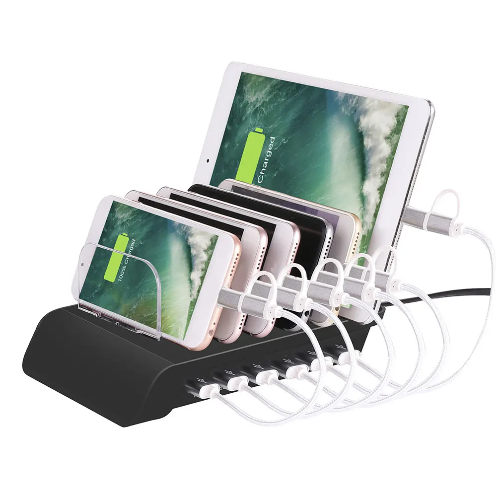 Charging Station for Multiple Devices USB Charger Station 6-Port USB Charging Holder for Phone DQ-Drop