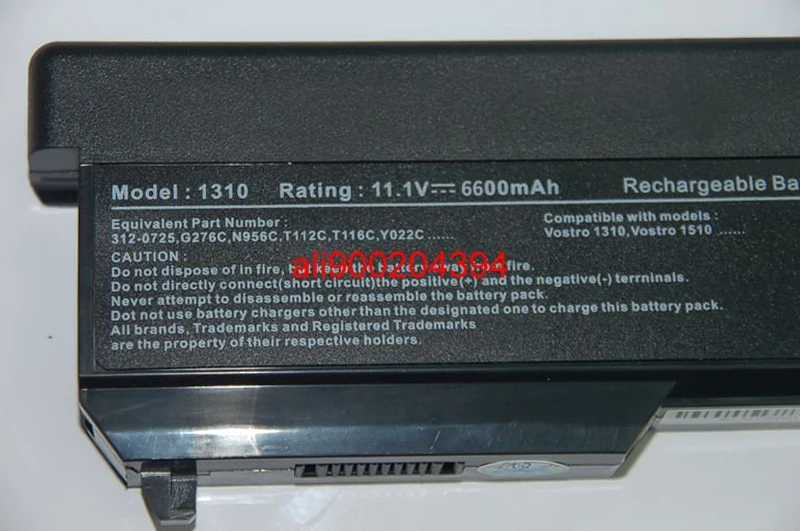 6600 мАч замена аккумулятор ноутбука для Dell Vostro 1310 1320 1510 1520 2510 T114C 0N241H N956C N958C 312-0922 312-0725 451-10587