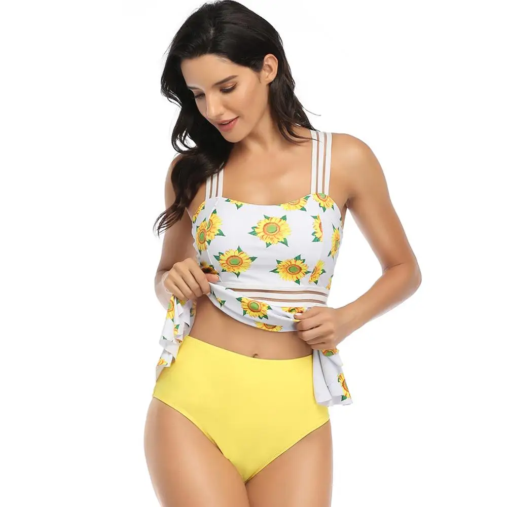 TYAKKVE 2020 Sexy Women Print High Neck Bandage Cross Back Neck Tankini women�summer�swimwear
