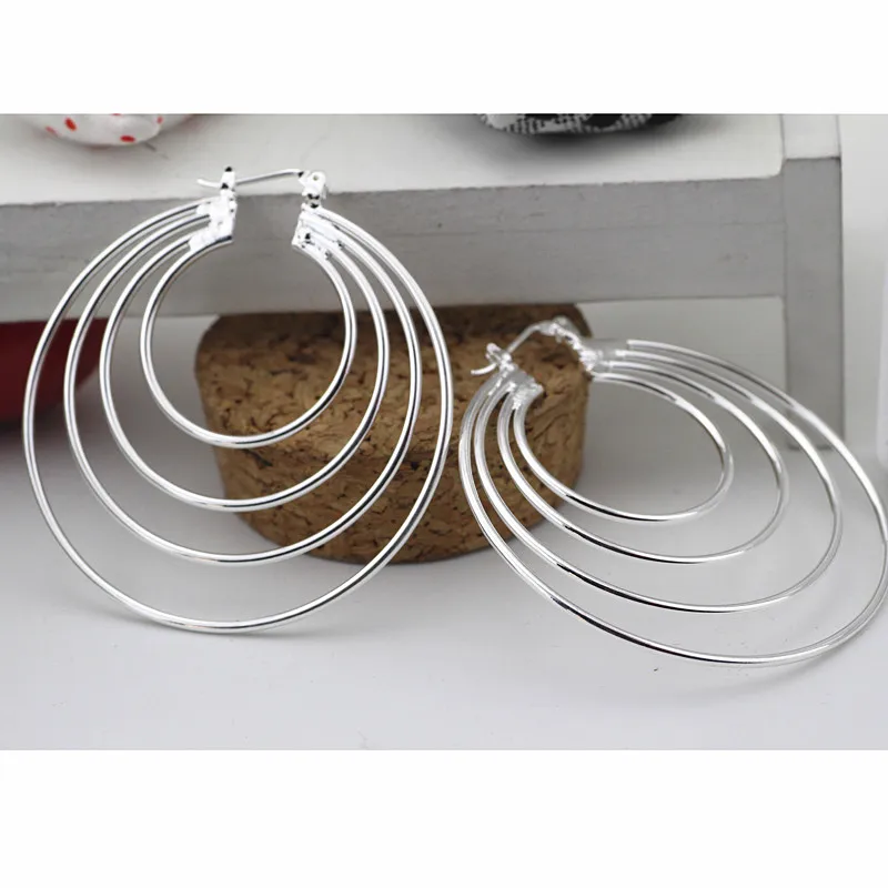 925 Silver Color 38mm Hoop Sihuan Copper Earring for Women Large Luxury Design Good Quality Vintage Wedding Jewelry 3.9*4.4CM