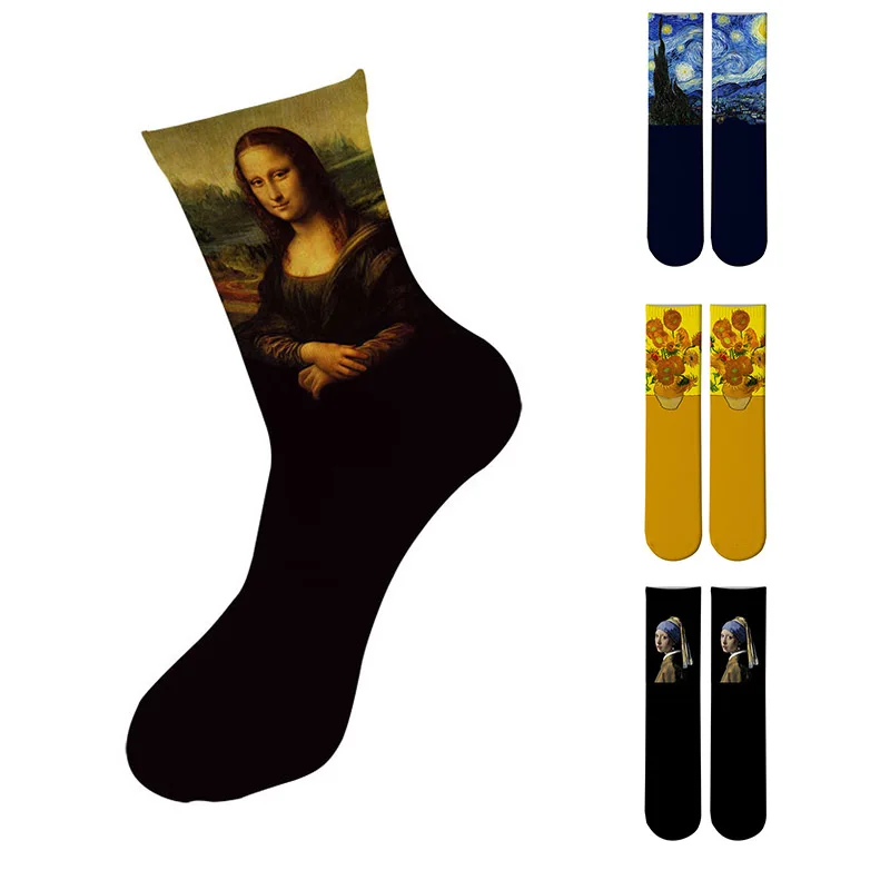 

3D Creative Design Printing Women Socks Da Vinci Famous Oil Painting Printing Long Socks For Women Harajuku Happy Funny Socks