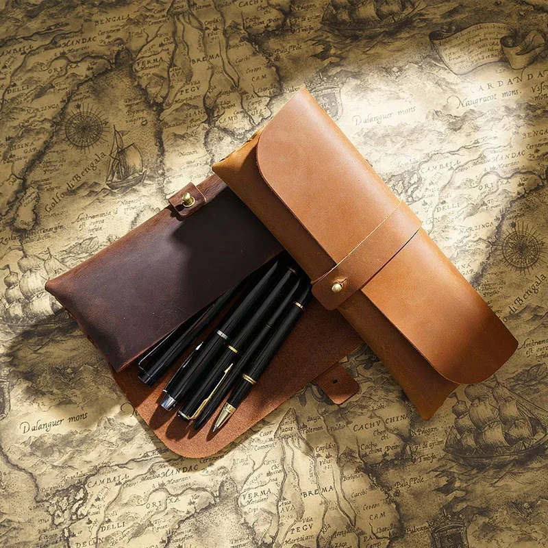 

Fromthenon Retro First Layer Cowhide Korean Pencil Case Simple Ins Tide Large-capacity Glasses Pencil Case Pencil Bag Case