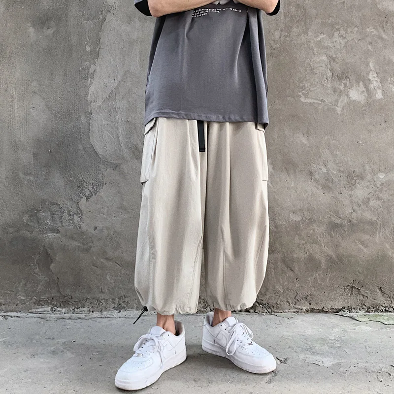 

Summer Drawstring Casual Pants Men's Fashion Solid Color Straight Pants Men Streetwear Wild Loose Hip Hop Trousers Mens S-2XL