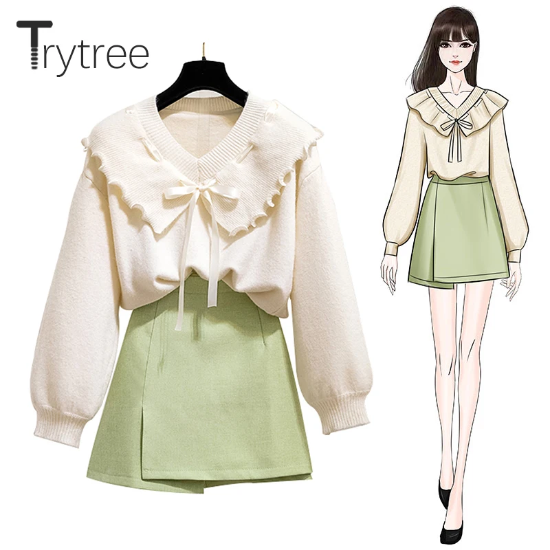 Trytree осенний зимний комплект из двух предметов Повседневный v-образный вырез