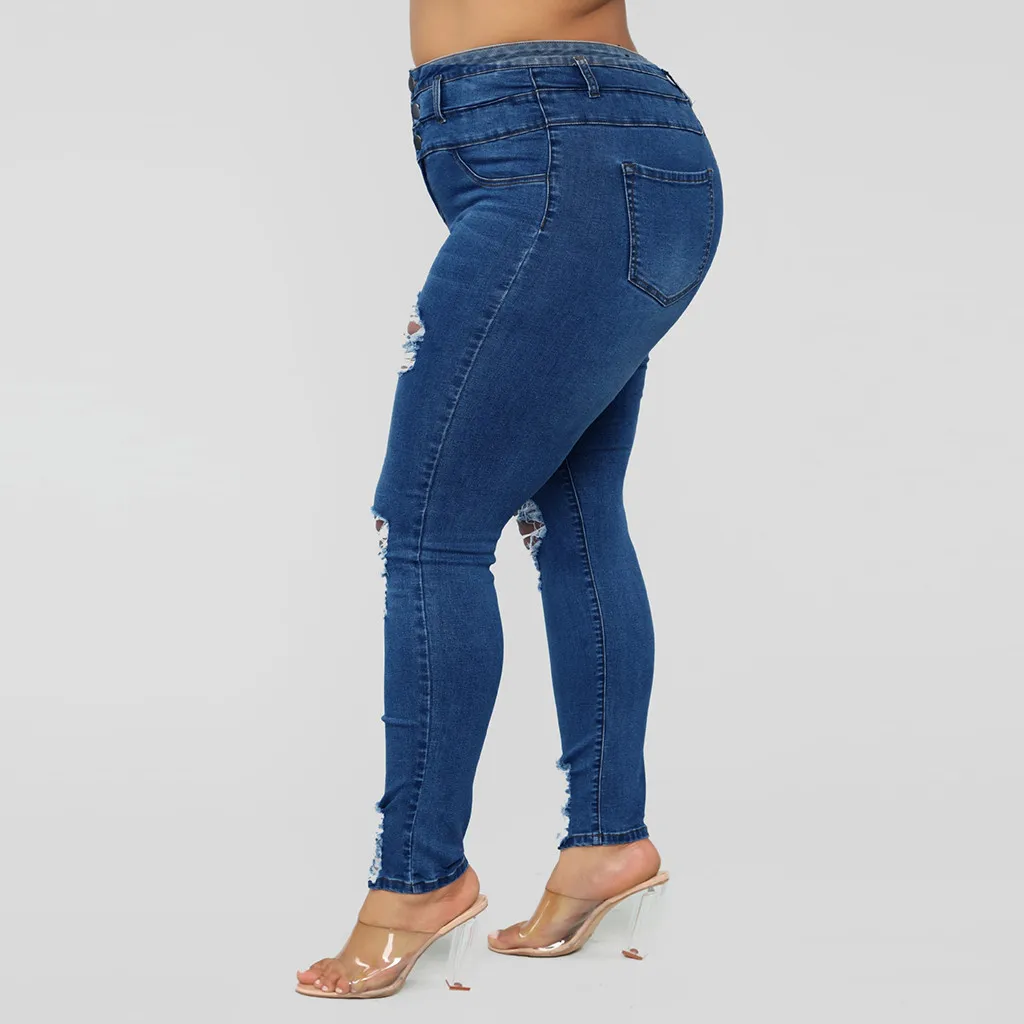 TELOTUNY мода плюс размер Jeans джинсы для женщин карман отверстие деним Кнопка молния сексуальные брюки Высокая талия женские джинсы 809