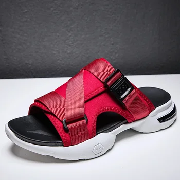 

Men anti-skip red Slip on Gladiator Slippers Men Designers Comfortable Beach Sandals Male Super Cool Mule shoe Men Sandalss