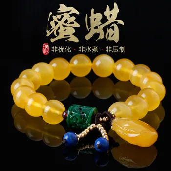 

Injection color natural amber beeswax hand round bead jade lap beeswax bracelet for women fashion beeswax bracelet