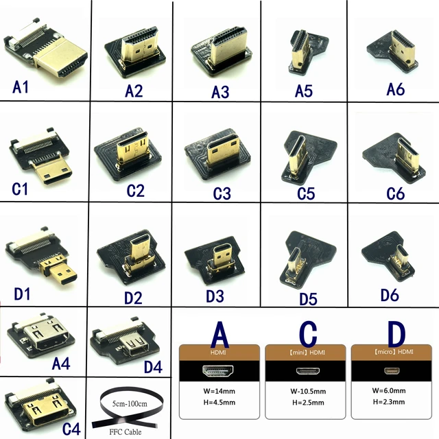 FPC Flexible Flat HDTV Ribbon Cable FPV Micro HDMI Mini HDMI 90 Degree  Connector