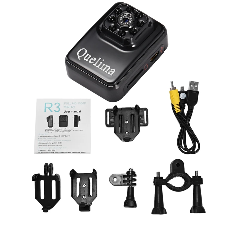 Quelima R3 Mini Car Camera Hd 1080P Dvr 8 Infrared Led-Night-Vision Sports Dv | Безопасность и защита
