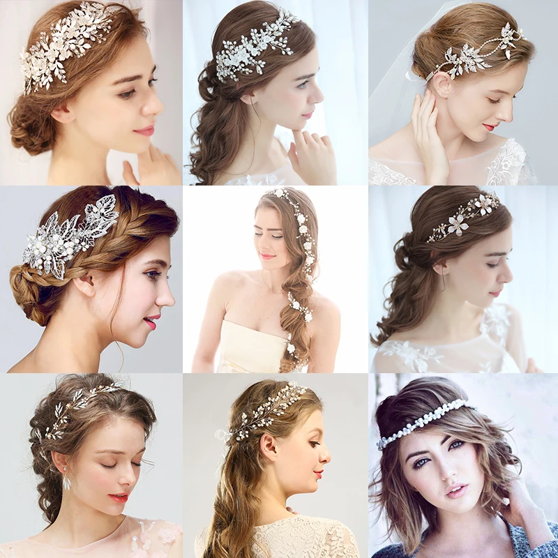 

New Fashion Silver Gold Tiaras Headbands Luxury Pearl Crystal Hair Bands For Wedding Women Bridal Crowns Hair Accessories Party