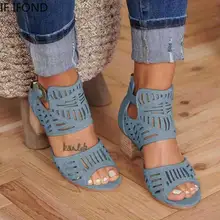 Si IFOND Vintage hueco zapatos de Mujer zapatos de punta abierta bombas de boda Sandalias de las mujeres de tacón alto Sandalias de Mujer de moda Sandalias de Mujer