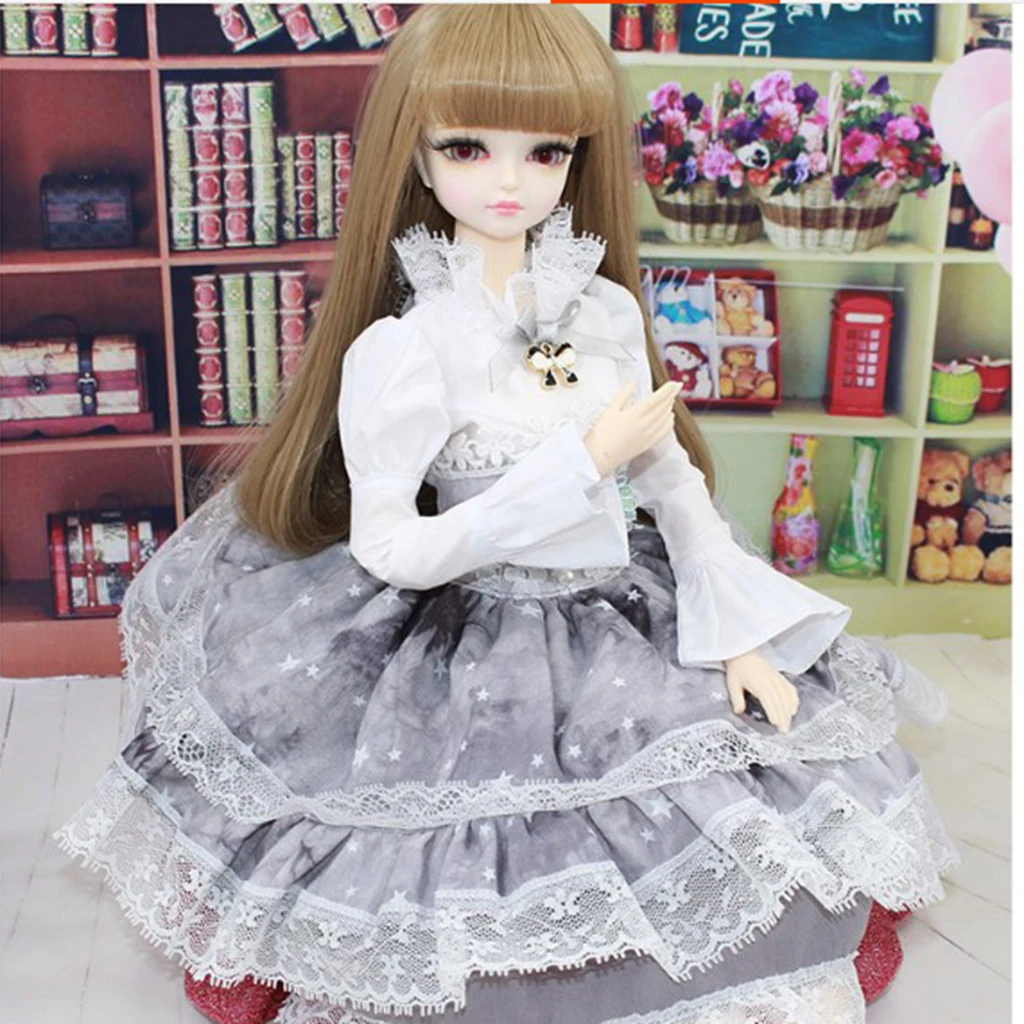 Fashion Doll Clothes, Princess Lace Skirt and White Shirt Outfit for 1/4 BJD Lolita Ball Jointed Doll Girl Clothing Set