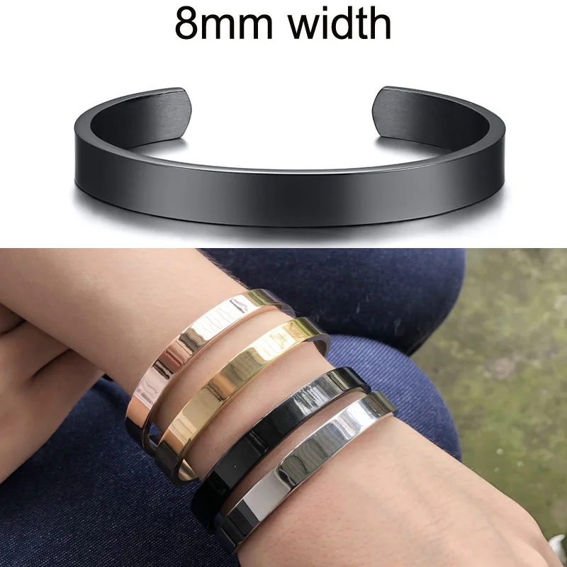 8mm black Вдохновляющий Браслет-манжета, браслет для женщин, розовое золото, серебро, с гравировкой, мантра, браслеты для жены, жениха, персонализированные подарки - Окраска металла: 8mm black