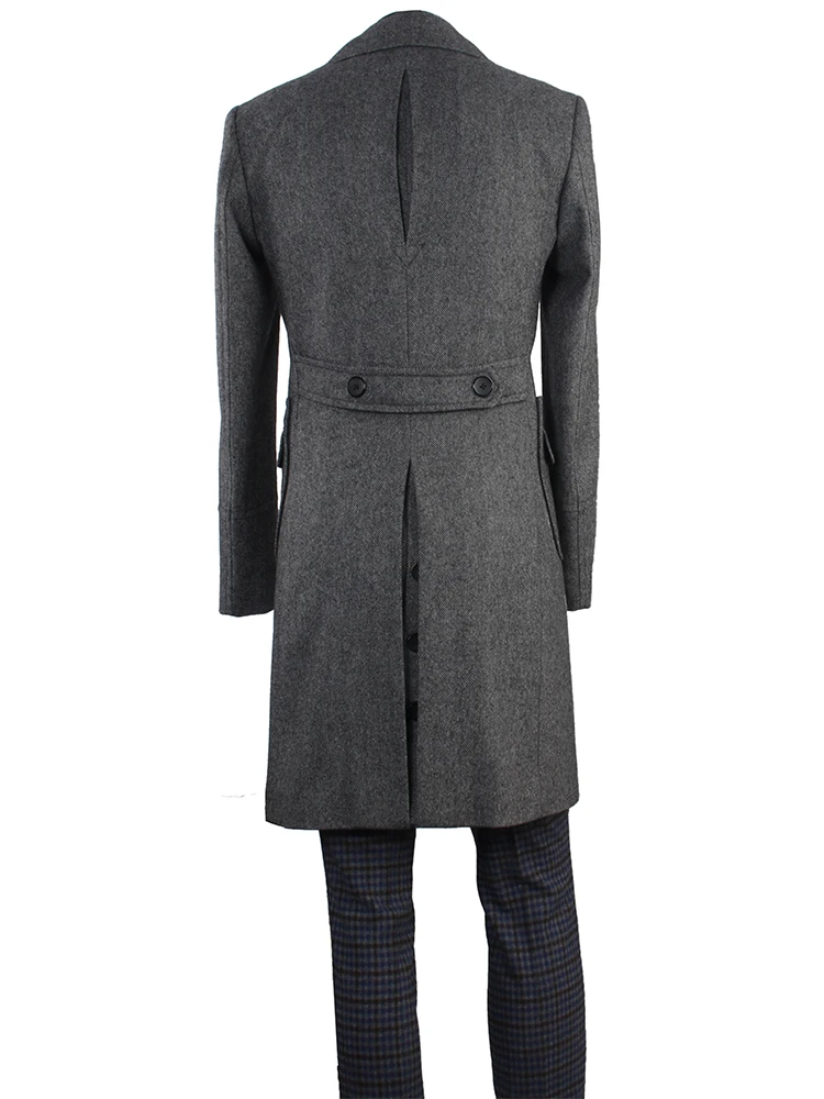 Stylish Polo Coat Tweed Topcoat Dark Grey Nailhead Fashion Designer Long Coat Custom Made Warm Double-Breasted Overcoat