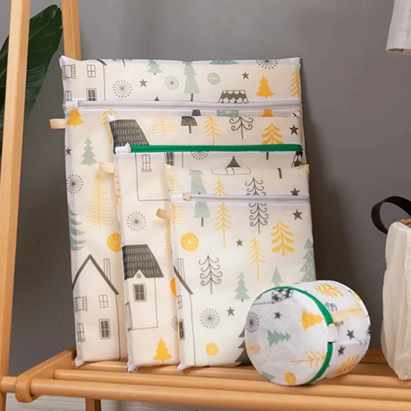1 PC Cartoon Printing Pattern Household Laundry Net Bag Large Foldable Zippered Mesh Wash Bags Machine Wash Protection Net Bag 2