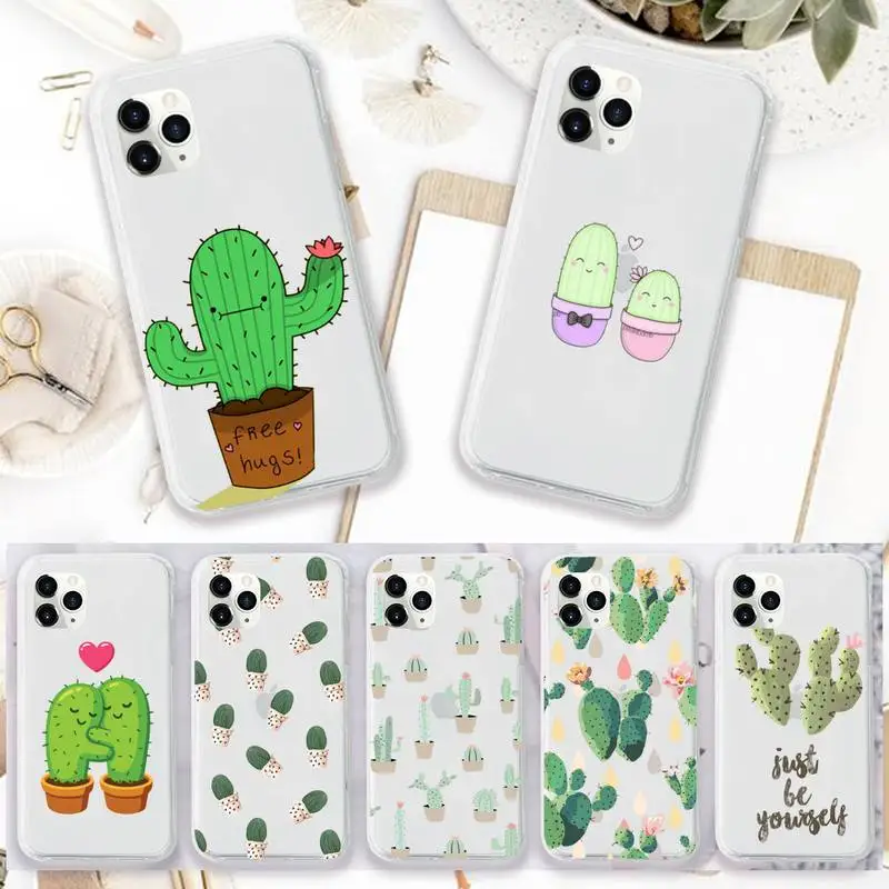 

Cute plant cortoon cactus Phone Case Candy Color for iPhone 6 7 8 11 12 s mini pro X XS XR MAX Plus