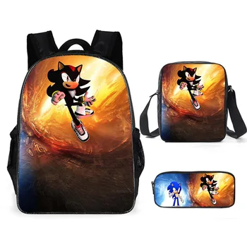 

New 3PC/Set Backpack Hot Game Sonic 4 The Hedgehog Pattern Students School Bags Cartoon Anime Teenagers Book-Bags Set