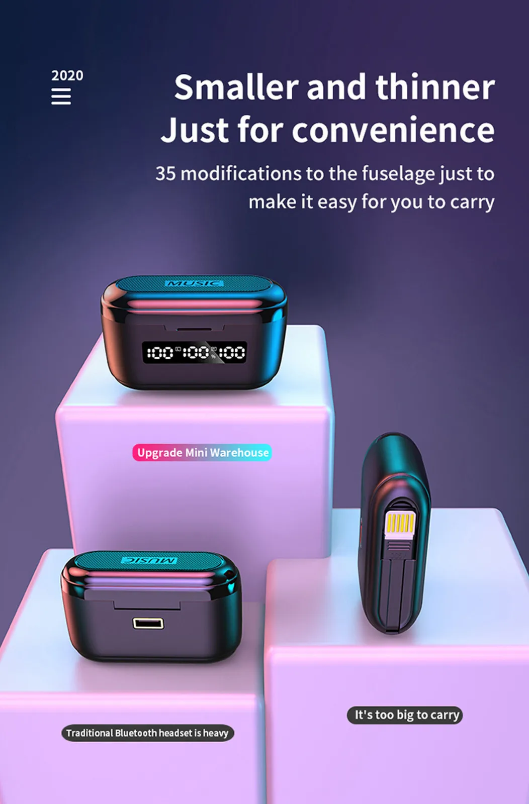 Earphones bluetooth hifi noise Wireless Bluetooth 5 1 Headset Power Display Stereo Earbuds Sport Headphone Touch Control