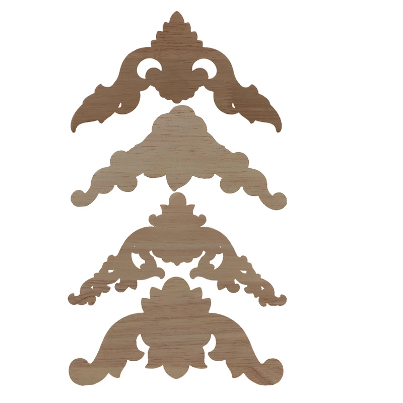 Ornament Crafts Wooden Figurine Crafts Solid Wood Applique Carved Mouldings Furniture Vintage Home Horn Flower 4PCS
