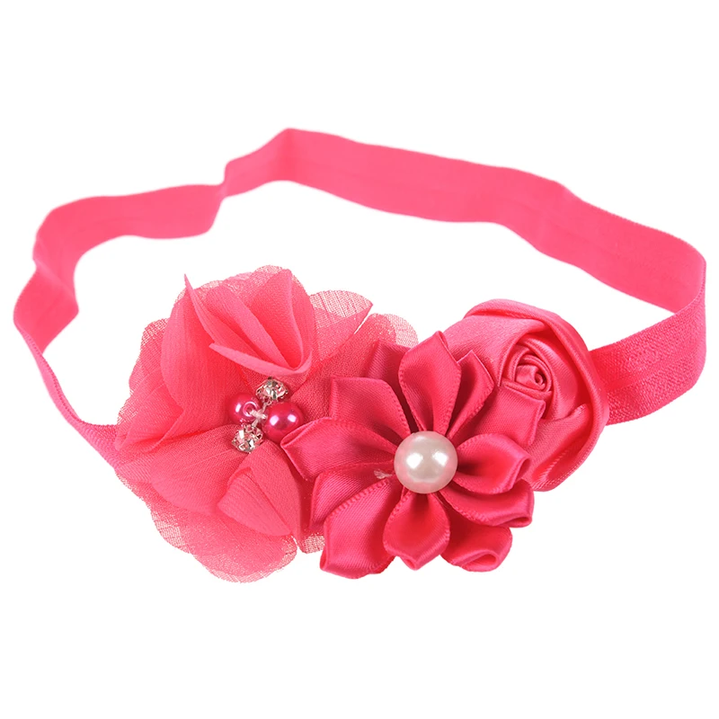 Rose Red Повязка на голову для девочек детское шифоновое платье повязка на голову из искусственного жемчуга, лента для волос(серый - Цвет: Rose Red