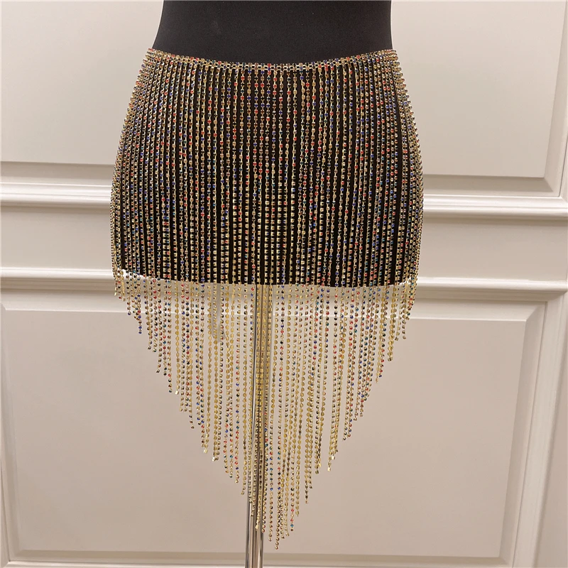 Full Rhinestone Belly Hip Skirt Clothing for Women Waist Chain
