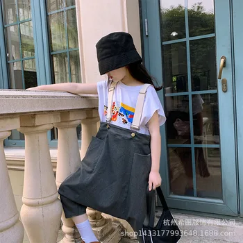 

2020 summer new boys and girls pants Japanese hip-hop hip-hop pants suspenders cropped pants