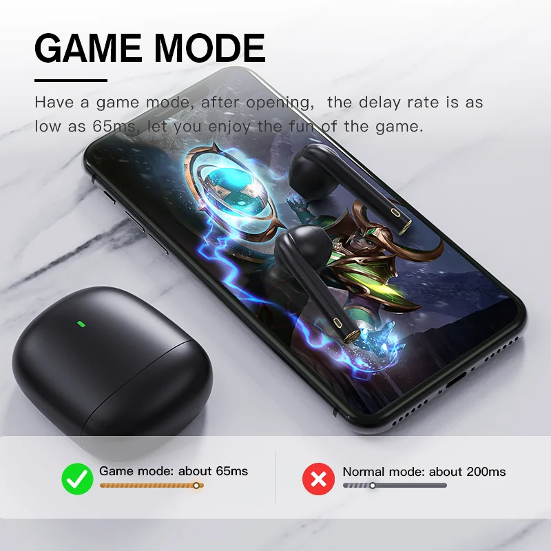 iKF Find Pro Wireless Earbuds Gaming Touch Control TWS Bluetooth 5.0 with 500mAh Charge Case Waterproof AAC Stereo Sound Black