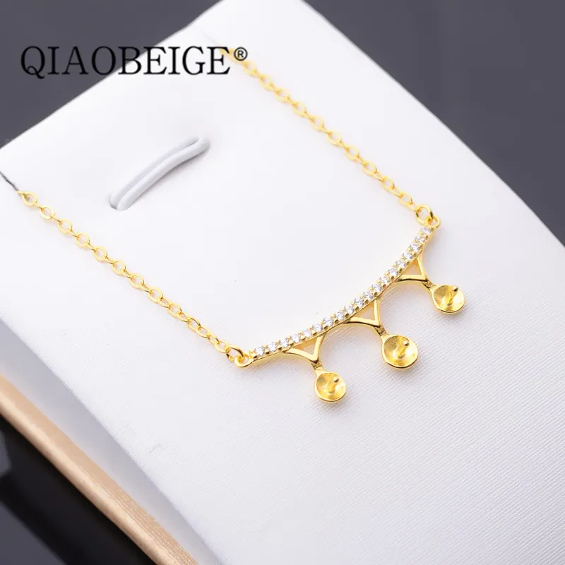 QIAOBEIGE три жемчуга diy аксессуар 925 стерлингового серебра ожерелье подвеска «сделай сам» жемчужные аксессуары для жемчужных Вечерние
