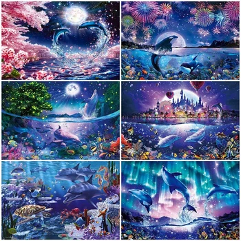 

MomoArt 5D DIY Diamond Painting Dolphin Cross Stitch Full Square Diamond Embroidery Animal Craft Kit Home Decor Gift