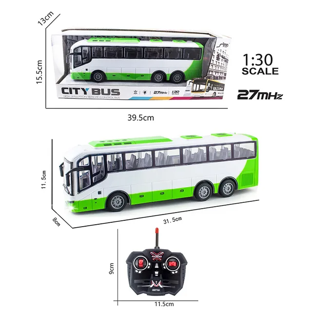 1/30 Rc Car Electric Remote Control Bus with Light Tour Bus Model 2.4G Remote Controlled Machine Toys for Boy Kids Children