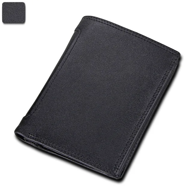 GROJITOO Crazy Horse Wallet Cowhide Leather Men Wallet Multi-card Holder Genuine Leather Wallet Large Capacity Vintage Purse Men Black Plain Pattern