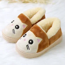 Плюшевая обувь для мальчиков и девочек; зимние детские тапочки; милый счастливый кот; домашняя обувь с героями мультфильмов; нескользящая хлопковая обувь с подошвой Tpr