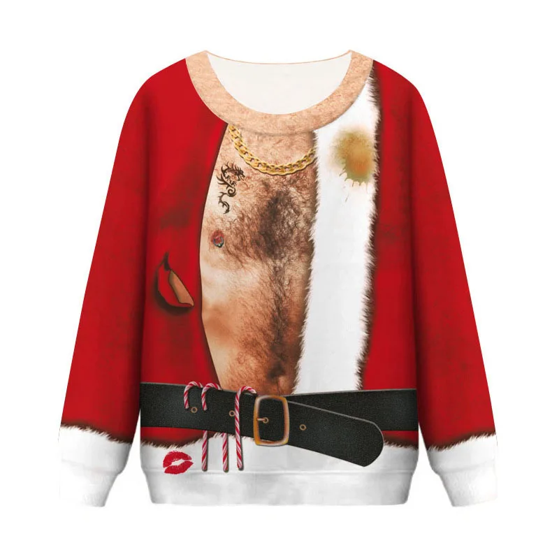 Рождественский свитер с 3d принтом, новинка, Уродливый Рождественский свитер унисекс для мужчин и женщин, круглый вырез, длинный рукав, косплей, грудь, волосы, пуловер, джемпер