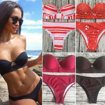 

Popular 2020 New European and American Bikini Black Hard Bag Two-Piece Swimsuits Women's Swimsuit Bikini