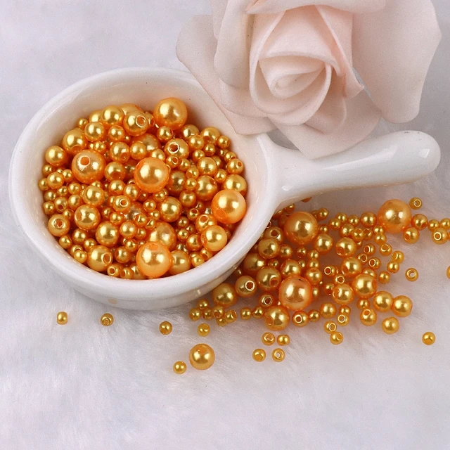 150-200Pcs Colorful ABS Imitation Pearls Mix 3-8mm Round Beads With Holes DIY Bracelet Charms Necklace Beads For Jewelry Making 2105 Gold Yellow
