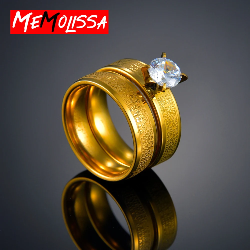 Fashion Valentine's Day Couple Wedding Rings for Women Lovers Offers Lovers' Ring Set Engagement Gift Engrave Bible Cross |