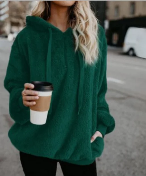 Новая Женская толстовка с капюшоном плюшевый Карманный Свободный размера плюс осенний Толстый Пуловер