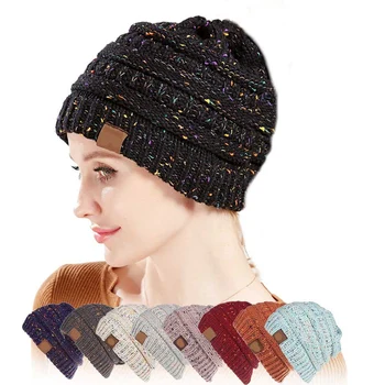

25 Colors Confetti Beanie For Women Crochet Knit Cap Skullies Beanies Warm Caps Female Knitted Stylish Hat With Tag