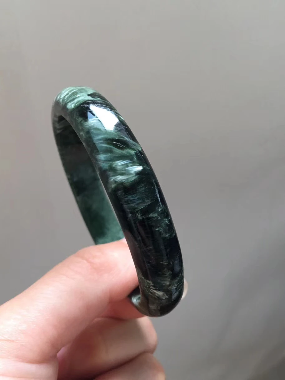 Сертификат подлинный зеленый натуральный Серафинит драгоценный камень кристалл 57 мм круглый жесткий браслет для женщин мужчин ювелирные изделия AAAAA