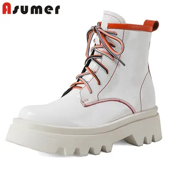 

ASUMER 2020 new arrive ankle boots women mixed colors round toe square heel platform shoes comfortable punk casual shoes woman