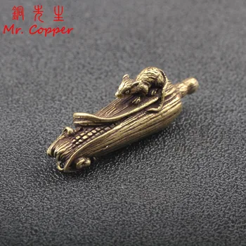 

2020 New Design Small Ornament Solid Copper Small Mouse Big Corn Figurines Desk Decoration Antique Bronze Funny Miniatures Craft