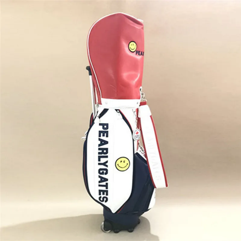 

New Pearly Gates Golf Bag With Wheel PU Leather Tie Rod Stand Ball Package Golf Clubs Cart Bag With Rain Cover 2 Colours