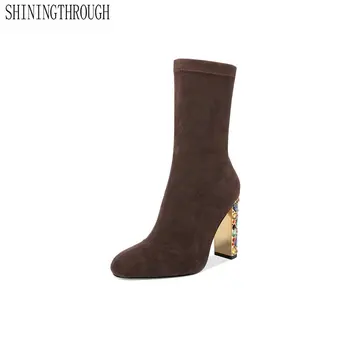 

Suede Leather Ankle Slip-on Boots Fashion Sexy Round Toe Super High Heel Women Shoes Spring Autumn Party Ladies Shoes