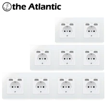 Atlectric европейская вилка розетка двойной USB порт настенная розетка стеклянная панель двойной тройной Четырехместный электрическая розетка переходник usb,разетка с usb для дома,розетки