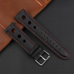 Premium Handmade Genuine Leather Racing Watch Strap with Quick Release - Brown, Coffee, Black - 22mm (Back - Red Wrie)